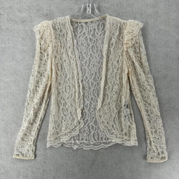 GORGEOUS Lace‎ Cardigan Top Size 12 Ivory Top Boxy Layering Blouse Ruffle Sleeve - Picture 1 of 15